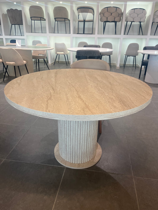 TABLE À MANGER SONIA RONDE EFFET TRAVERTIN