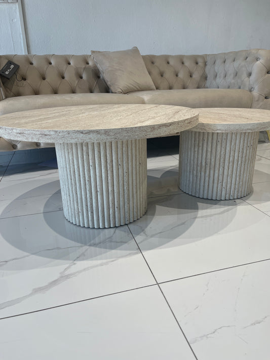 TABLE BASSE GIGOGNE EFFET TRAVERTIN LOT de 2