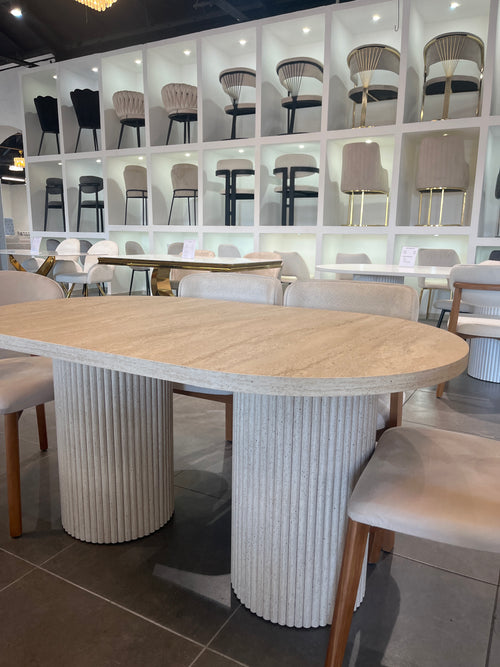 TABLE À MANGER SONIA OVALE EFFET TRAVERTIN