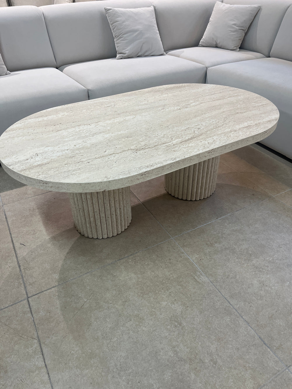 TABLE BASSE SONIA OVALE EFFET TRAVERTIN