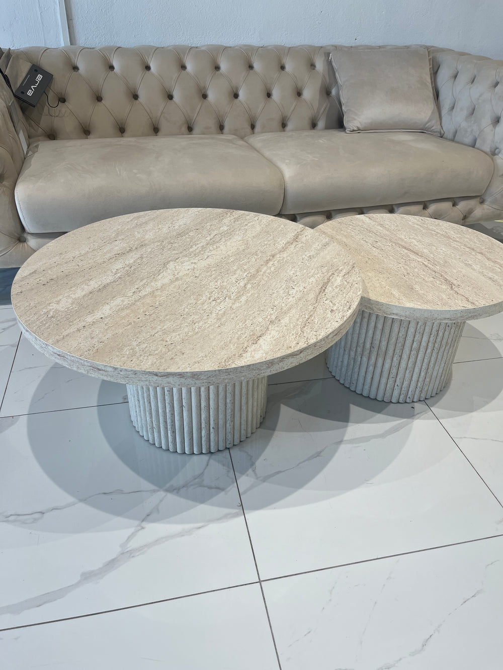 TABLE BASSE GIGOGNE EFFET TRAVERTIN LOT de 2