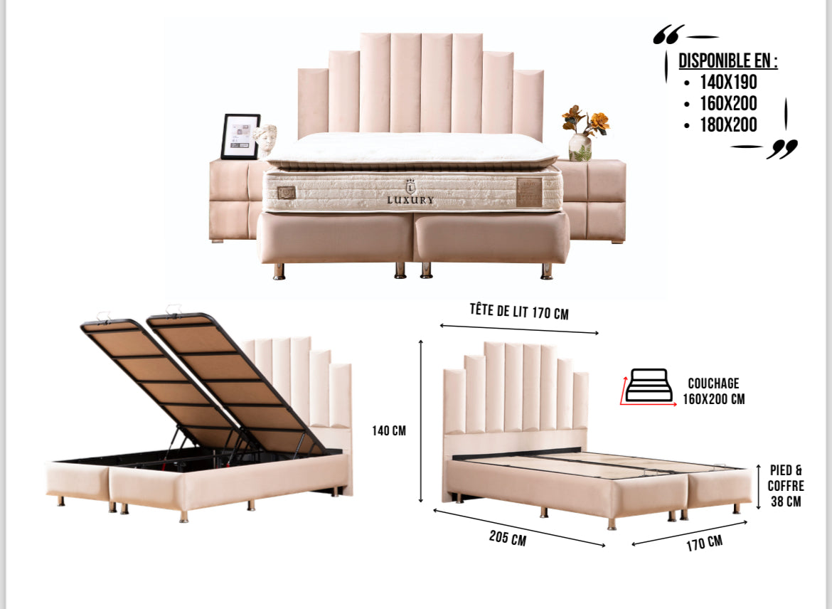 LIT COFFRE PYRAMIDE GRIS