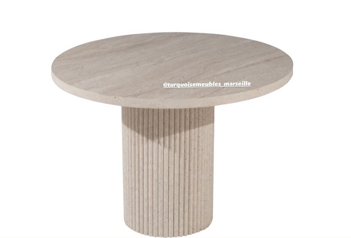 TABLE À MANGER SONIA RONDE EFFET TRAVERTIN